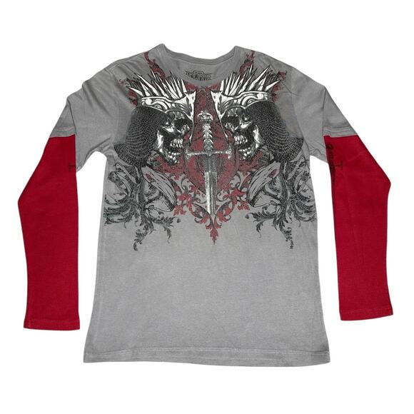 Vintage Y2k MMA Elite Skulls Grunge Goth Long Sleeve Shirt - Picture 1 of 5